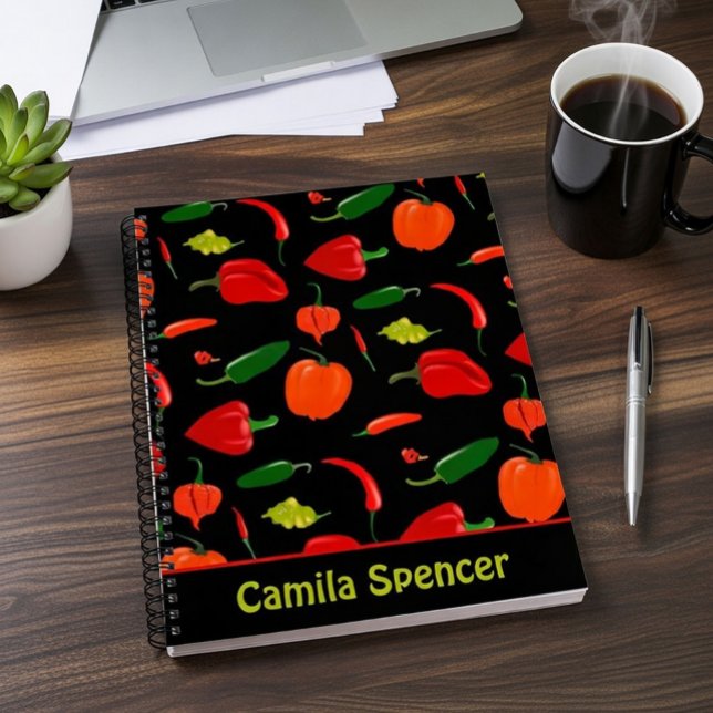 Spicy Chili Pepper Pattern Personalized  Notebook (Creator Uploaded)