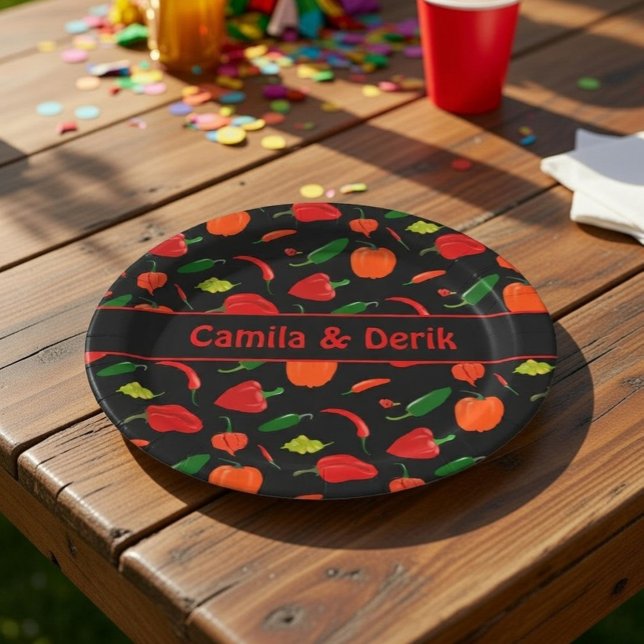 Spicy Chili Pepper Pattern Personalized Party Paper Plate (Creator Uploaded)