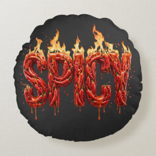 Spicy Chilli Pepper Fire Typography Foodie Hot Sau Round Cushion