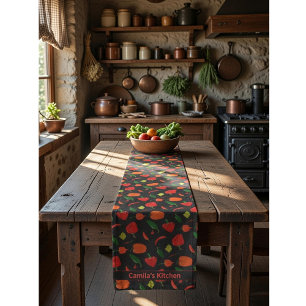 Spicy Chilli Pepper Pattern Personalised  Short Table Runner