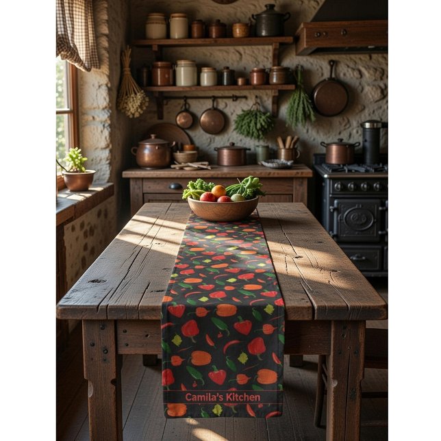 Spicy Chilli Pepper Pattern Personalised  Short Table Runner (Creator Uploaded)
