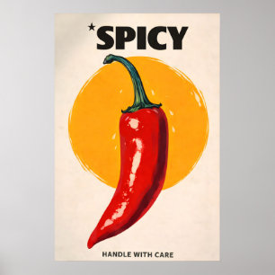 Spicy Chilli Pepper Poster, Retro Kitchen Wall Art