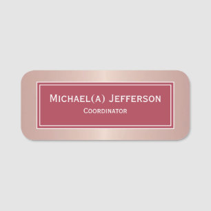 Spicy Dark Red And Luxury Rose Gold Metallic Pink Name Tag