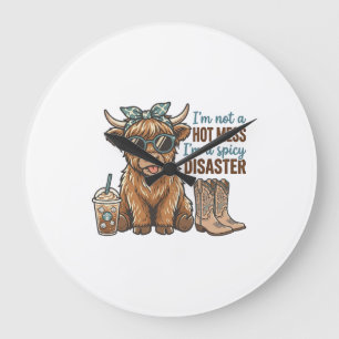 Spicy Disaster Highland Cow Coffee Western Shirt D Large Clock
