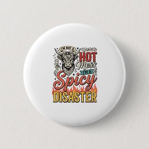 Spicy Disaster Highland Cow Vintage Western Shirt  6 Cm Round Badge
