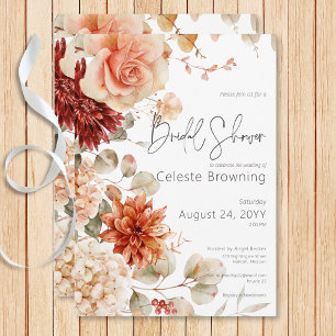 Spicy Fall Rust & Blush Boho Floral Bridal Shower Invitation
