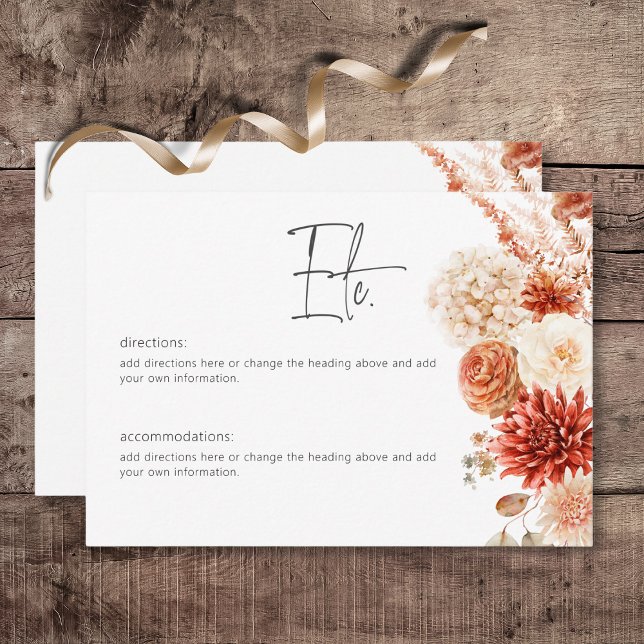 Spicy Fall Rust & Blush Boho Floral Details Enclosure Card (Spicy Fall Rust & Blush Boho Floral Wedding Details Card)