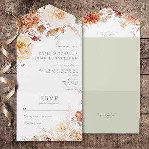 Spicy Fall Rust & Blush Boho Floral No Dinner All In One Invitation