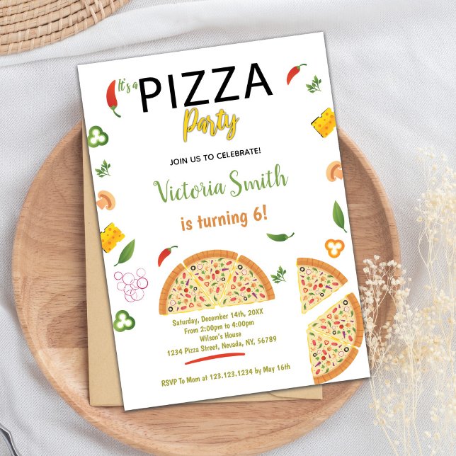 Spicy Food Theme Party Card for Kids or Adults (Chili Pizza Birthday Invitations)