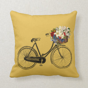 Spicy Hot Mustard bicycle flower  Throw pillow