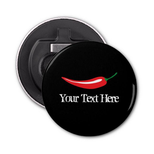 Spicy hot red chilli pepper round bottle opener (Front)