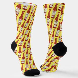 Spicy Hot Sauce Salsa Cat Fun Food Pattern Yellow Socks