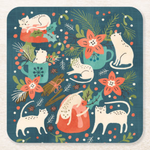 Spicy Kittens Square Paper Coaster