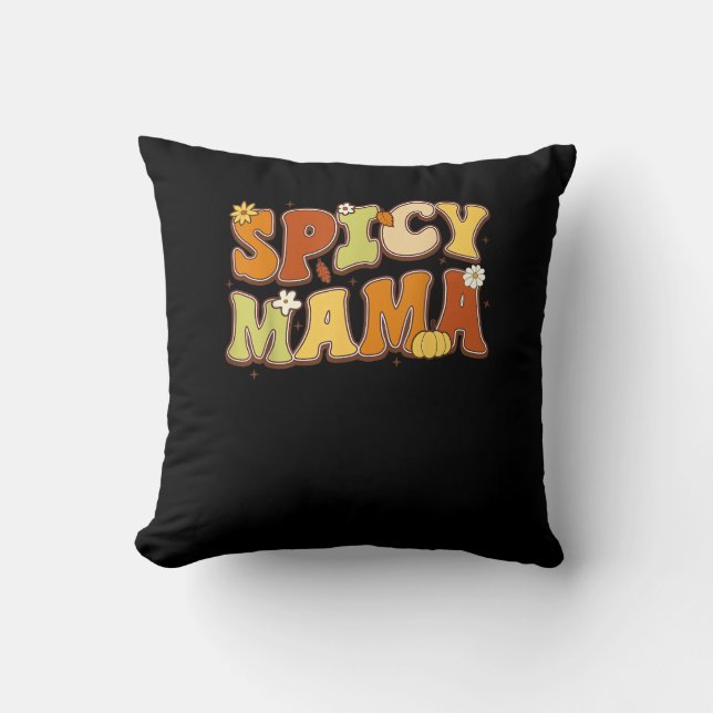 Spicy Mama Happy It’s Fall Y’all Groovy Retro Cushion (Front)