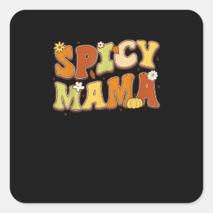Spicy Mama Happy It’s Fall Y’all Groovy Retro Square Sticker