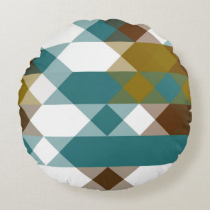spicy mustard, faded jade, white and nutmeg round cushion