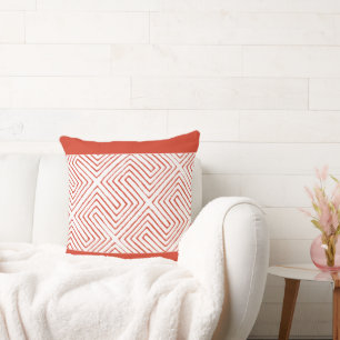 Spicy Orange and White African Mud Cloth pattern Cushion