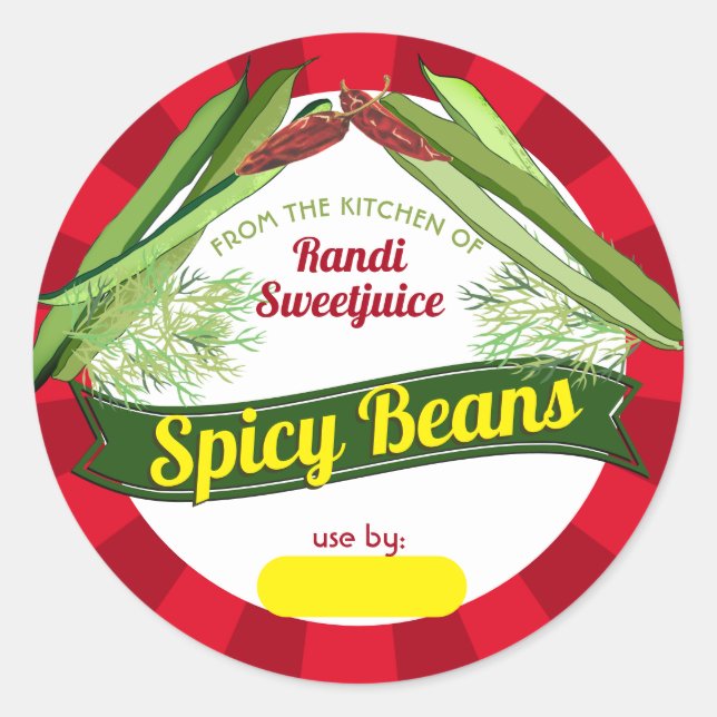Spicy pickled green beans personalised canning cla classic round sticker (Front)