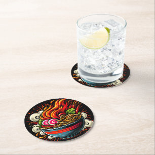 Spicy Ramen Japanese Noodle Street Art Round Paper Coaster