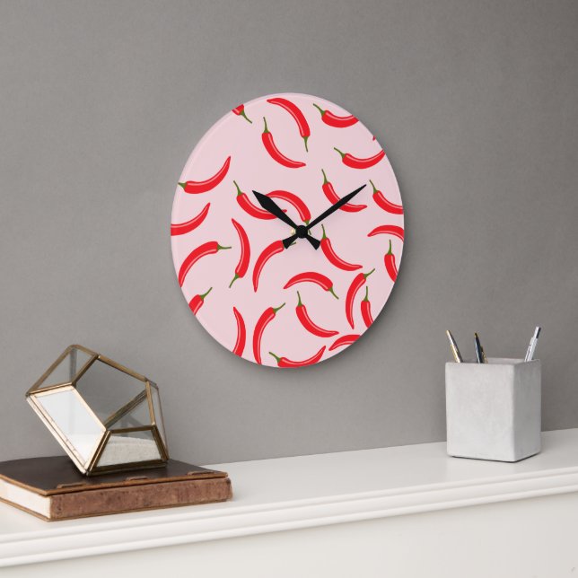 Spicy Red Chili Pattern Large Clock (Office)
