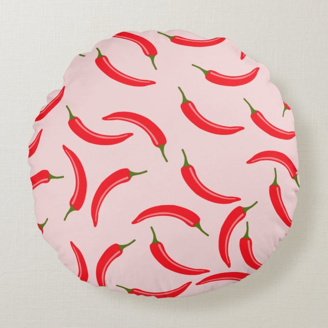 Spicy Red Chilli Pattern Round Cushion (Front)