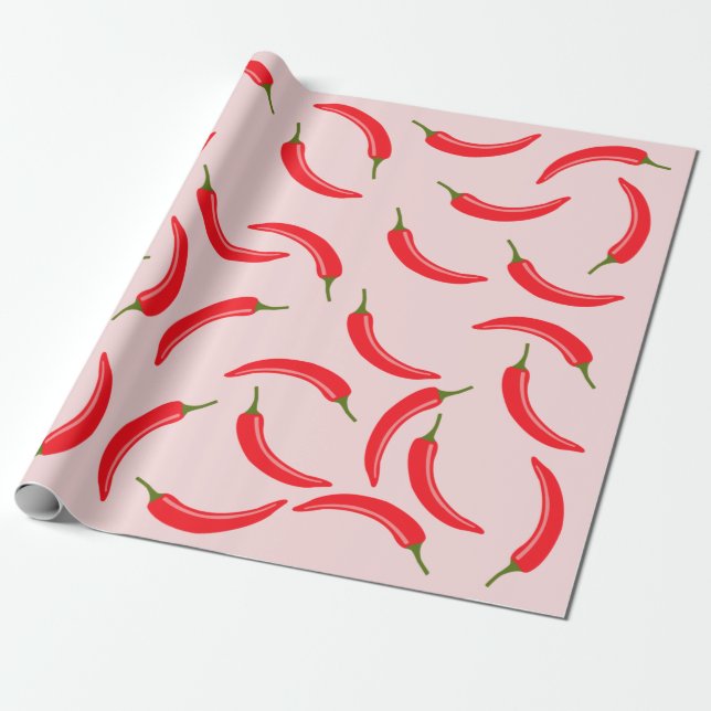 Spicy Red Chilli Pattern Wrapping Paper (Unrolled)