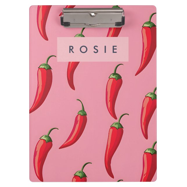 Spicy Red Chilli Pepper Pattern on Pink Background Clipboard (Front)