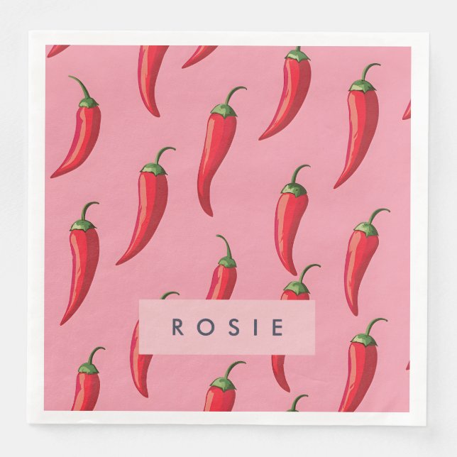 Spicy Red Chilli Pepper Pattern on Pink Background Napkin (Front)