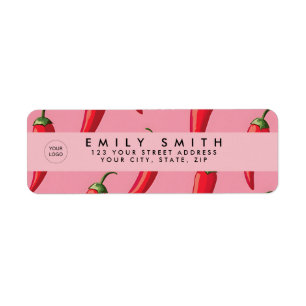 Spicy Red Chilli Pepper Pattern on Pink Background Return Address Label