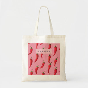 Spicy Red Chilli Pepper Pattern on Pink Background Tote Bag