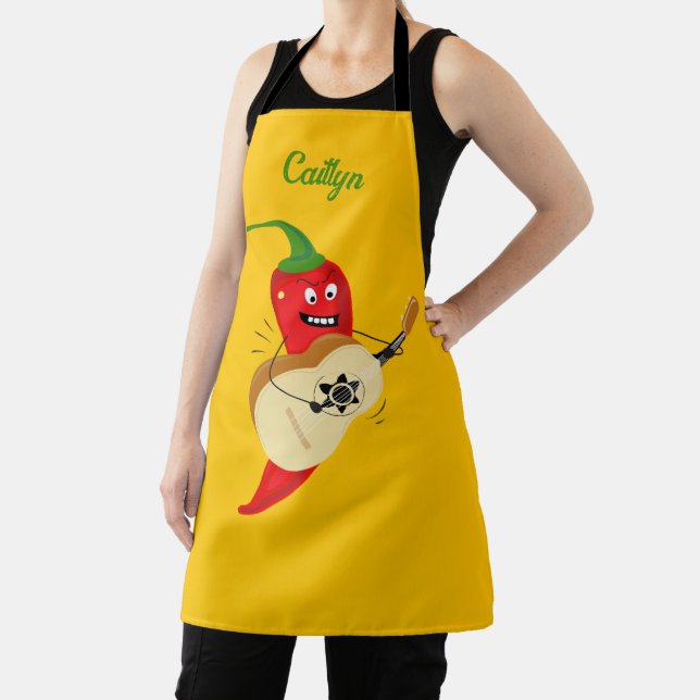 Spicy Red Chilli Pepper Playing Guitar Fun Apron (Insitu)