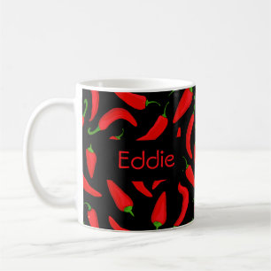 Spicy Red Chilli Peppers on Black Custom Coffee Mug