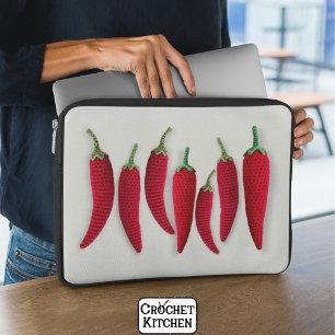 Spicy Red Minimal Crochet Jalapeno Knit Crafts Laptop Sleeve