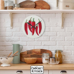 Spicy Red Minimal Crochet Jalapeno Knit Crafts Round Clock
