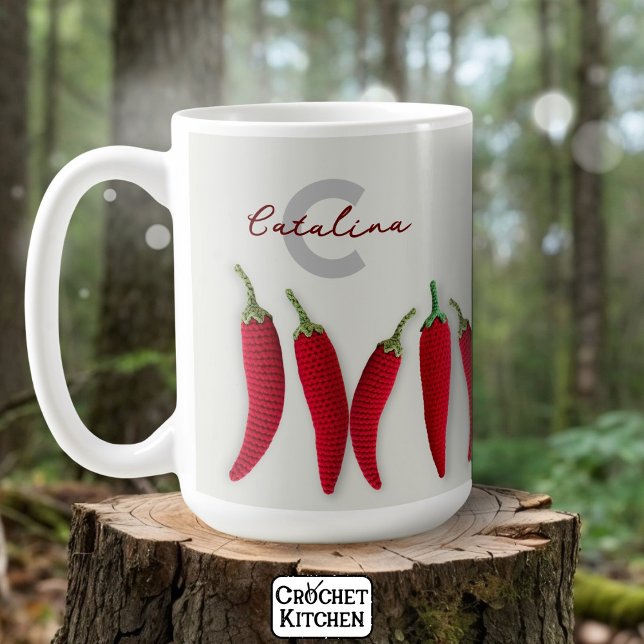 Spicy Red Modern Minimal Crochet Jalapeno Name  Coffee Mug (Creator Uploaded)
