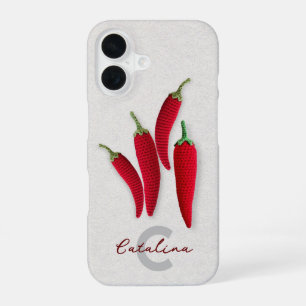Spicy Red Modern Minimal Crochet Jalapeno Name iPhone 16 Case
