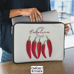 Spicy Red Modern Minimal Crochet Jalapeno Name  Laptop Sleeve