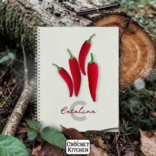 Spicy Red Modern Minimal Crochet Jalapeno Name Notebook