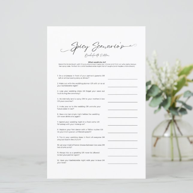Spicy Scenarios Bachelorette Party Game (Standing Front)