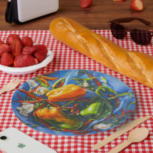 Spicy Still Life with Peppers and Garlic Paper Plate