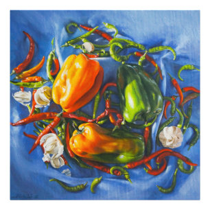 Spicy Still Life with Peppers and Garlic Photo Print