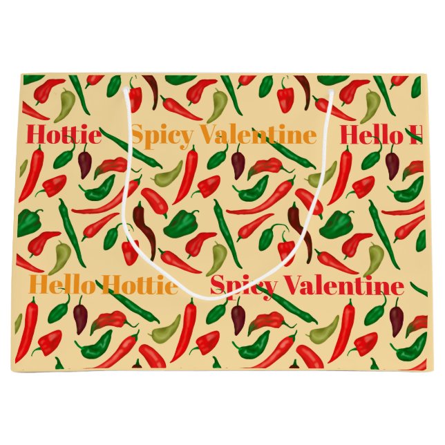 Spicy Valentine Hello Hottie red pepper Large Gift Bag (Front)