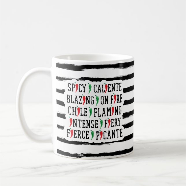 Spicy Words Chile Pepper Design Coffee Mug (Left)