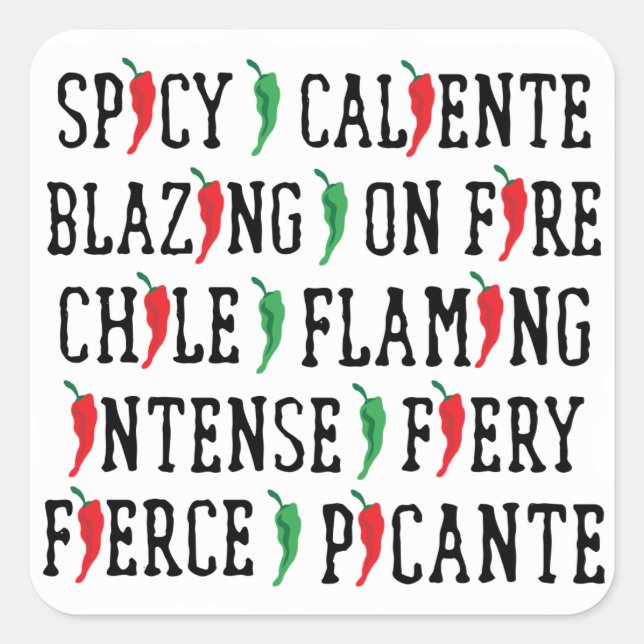 Spicy Words Chile Pepper Design Square Sticker (Front)