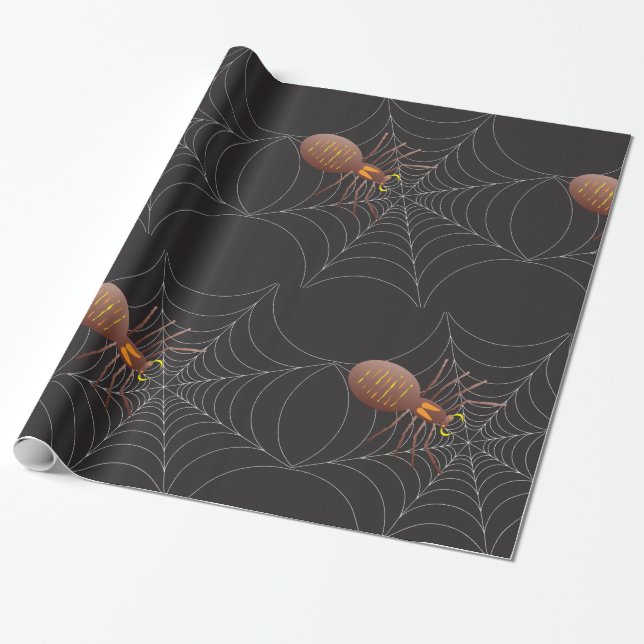Spider And Spider Web Wrapping Paper (Unrolled)