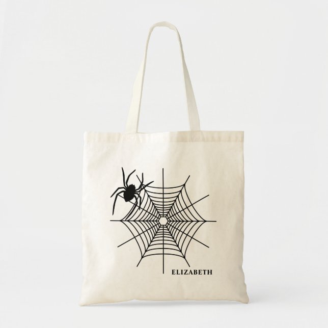 Spider And Spiderweb With Name Simple Halloween Tote Bag (Front)
