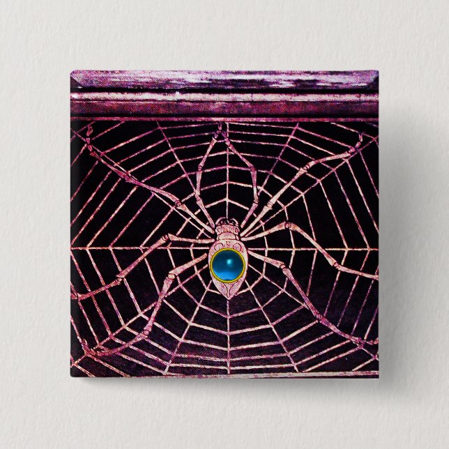 SPIDER AND WEB Blue Sapphire Black 15 Cm Square Badge (Front)