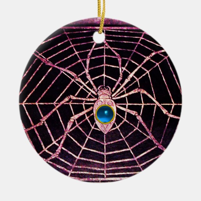 SPIDER AND WEB Blue Sapphire Black Ceramic Ornament (Front)