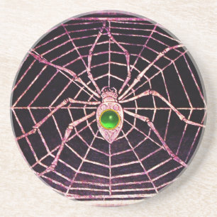 SPIDER AND WEB Green Emerald Black Coaster