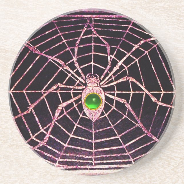 SPIDER AND WEB Green Emerald Black Coaster (Front)